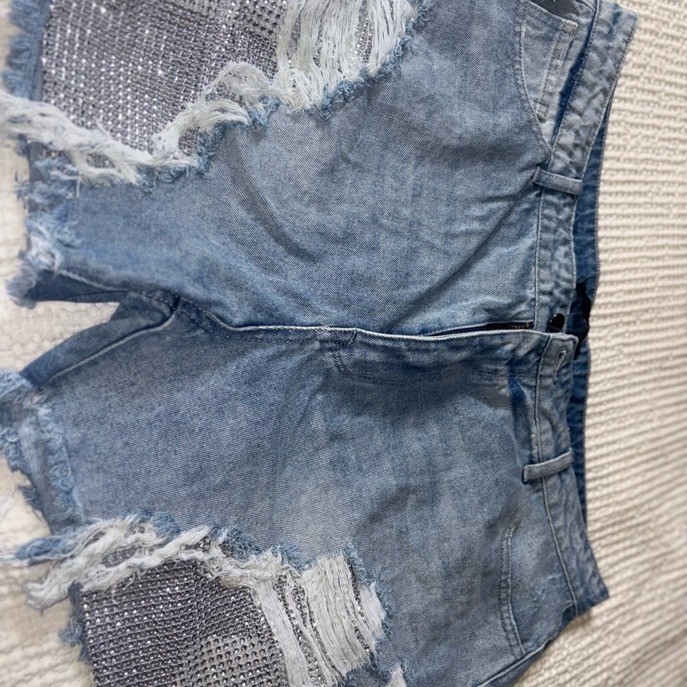 KanCan Blue Distressed Jean Shorts with Raw Hem